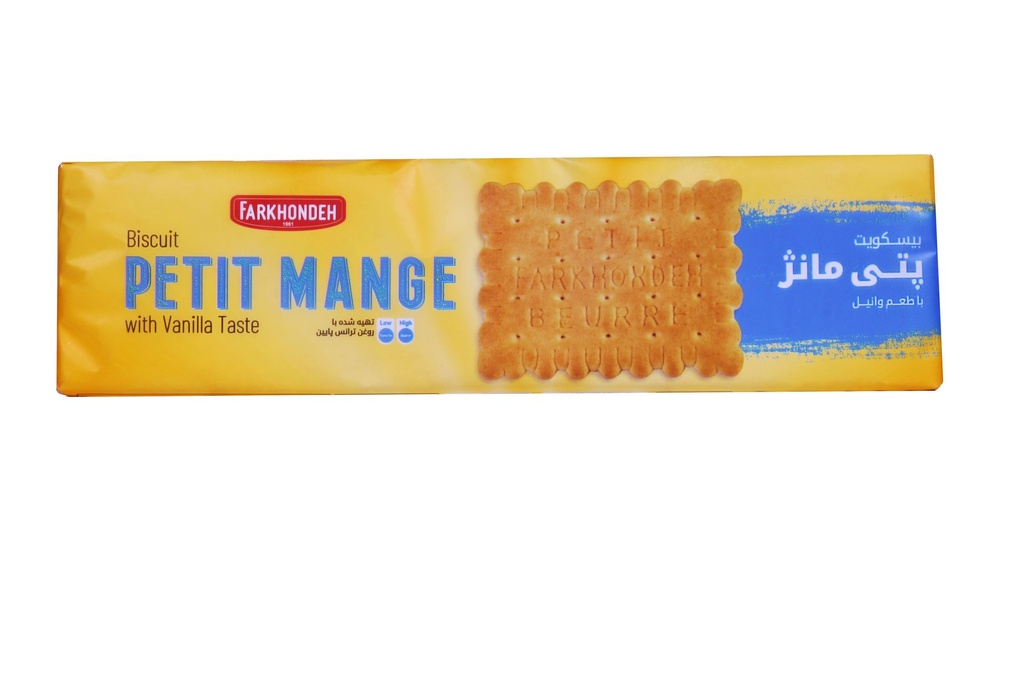 [2500106423611] بیسکویت فرخنده پتی مانژ (یک ساله, وانیلی, سلفون 75 گرمی)